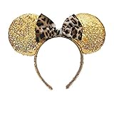 Magic Mouse Ears Headband, Rainbow Mouse Ears Headbands for Girls Adults Birthday Costume Party (Golden Ear with Leopard Print)