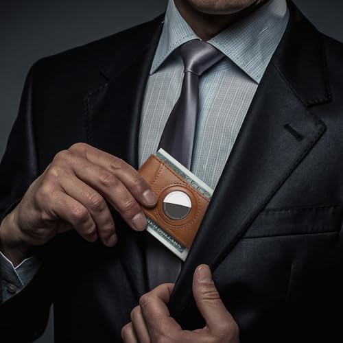 Magnetic Money Clip with airTag Holder credit card elastic band Holds to Cash and Cards (Brown)2