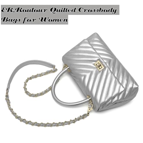 Image of ER.Roulour Quilted Crossbody Bags for Women, Trendy Roomy Shoulder Handbags with Flap Gold Hardware Chain Purses Shoulder Bag