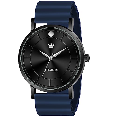 Image of CRESTELLO Silicone Strap Analog Wrist Watch for Men (Black /Blue /Grey /Green /Orange /Wine Red Strap)