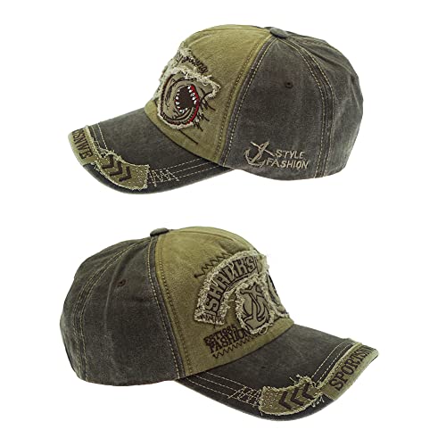 Image of Vintage Baseball Cap Denim Embroidered Shark Trucker Hat Retro Frayed Edge Sunhat 100% Cotton Outdoor Cap Unisex