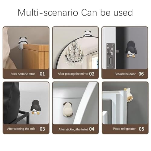 Image of KIMEE Penguin Shape Silicone Wall Protector Door Stopper | Soft Rubber Bumper for Door Handle, Fridge & Furniture | Noise & Scratch Protection (Pack of 2) (Penguin - Black)