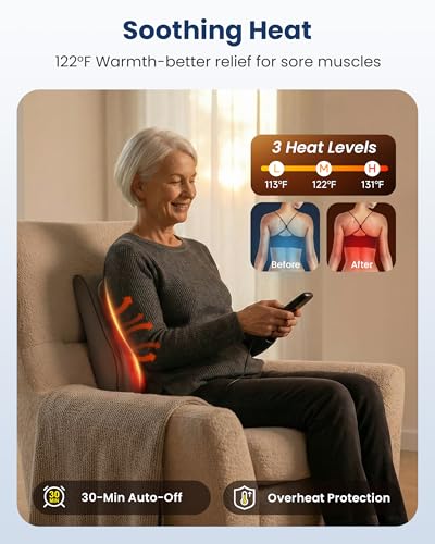 COMFIER Lumbar Support Cushion with Kneading Massage, Heat & Vibration, Ergonomic Back Support Pillow for Office Chair, Seat & Sofa – Adjustable Comfort, Gray