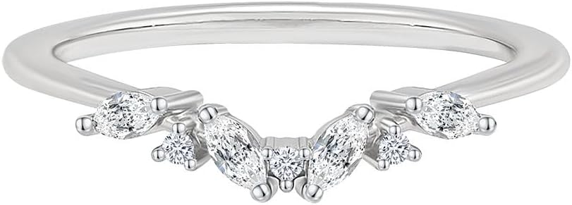 1/4 Carat Marquise and Round Shape Moissanite Curved Ring For Women in 18k Gold Plated Sterling Silver Jewelry Gift for Mom Wife Her