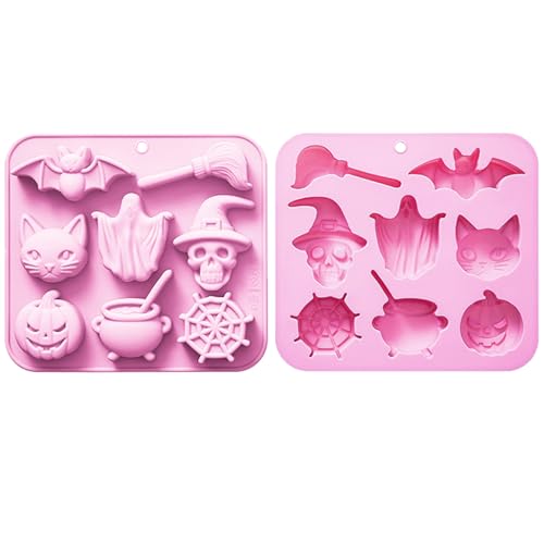 HTTDSLF 2 Pezzi Stampo per Cioccolatini di Halloween, Stampi in Silicone per Caramelle, 16 Cavità Stampo in Silicone 3D con Teschio, per Dolci di Halloween fai da te, Biscotti