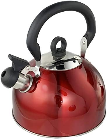 Buckingham Red Colour Coated Stainless Steel Retro Whistling Kettle 2.5 Litre with Heat Resistant phenolic Handle, 2.5 L