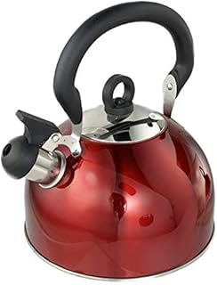 Buckingham Red Colour Coated Stainless Steel Retro Whistling Kettle 2.5 Litre with Heat Resistant phenolic Handle, 2.5 L