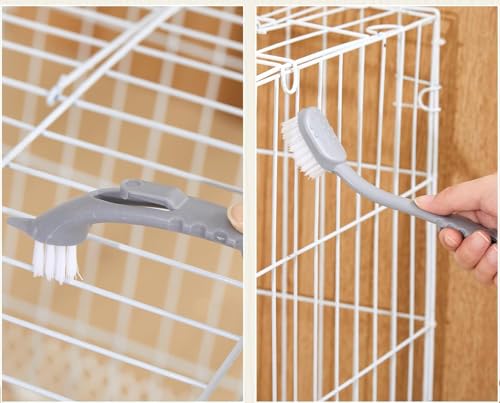 Image of Bird Cage Cleaner with Two Brush Heads Stainless Steel Bird Droppings Cleaning Scraper Long Handle Tool for for Cleaning Bird Parrot Cages Kennels Perches