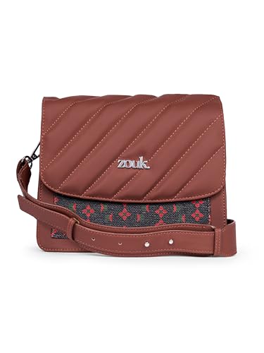 Image of ZOUK Shobha Niwas Lotus Printed Vegan Leather Black Flap Closure Beyond Basic Sling Bag For Women's Girls