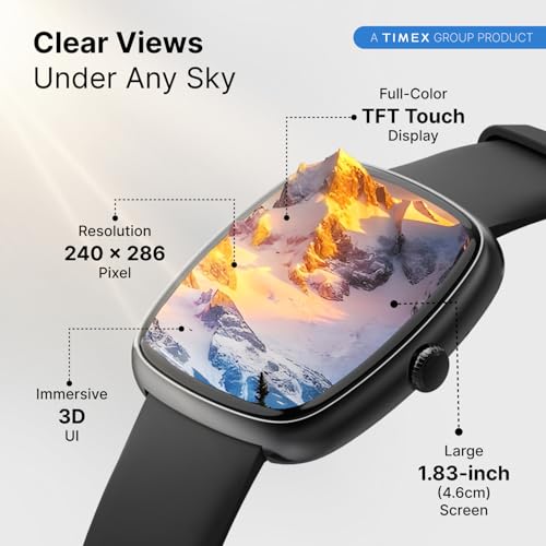 Image of TIMEX iConnect Calling Ace+ 1.83 inch(4.6 cm) 3D UI Display with Functional Crown and BT Calling Smartwatch for Unisex - TWIXW1500T