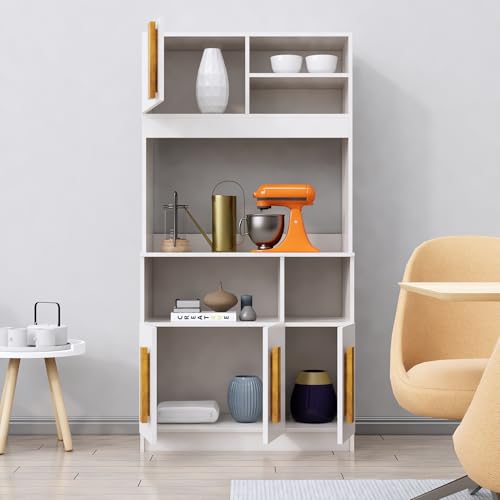 Image of Bniture Engineered Wood Storage Cabinet | Open Sideboard Cabinet for Living Room with 4 Door & Shelves | Multipurpose Cabinet Organizer for Home | Space Saving Kitchen Crockery Unit | Frosty White