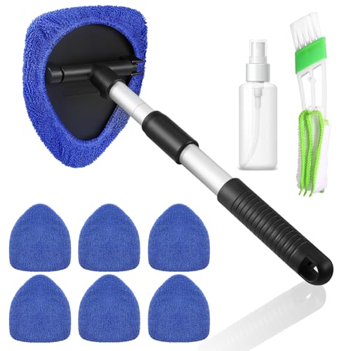 WGIDSKKI Auto Scheibenreiniger, Windschutzscheiben Reiniger mit 7 Mikrofaserpads und Sprühflaschen, Auto Fensterwischer Kit, 180 Grad schwenkbar mit Ausziehbarer Griff
