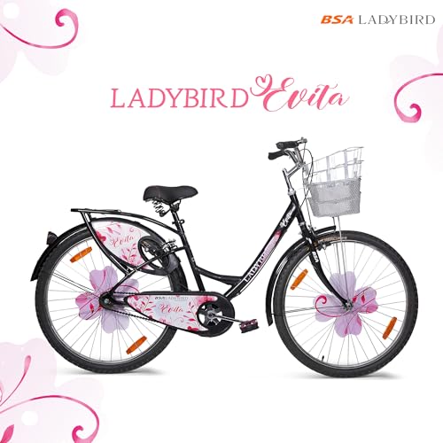 Image of BSA LADYBIRD Evita Cycle for Girls 10 to 15 Years | 2 Years Warranty | 26T Bicycle for Girls and Women with Front Basket & Integrated Carrier, 90% Assembled & Durable Rigid Frame Cycle (Black)