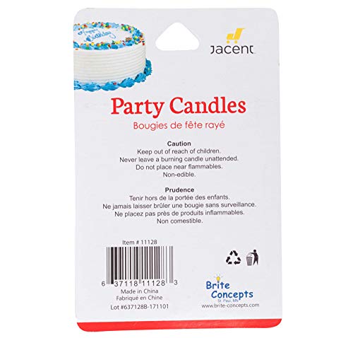 Jacent Multicolored Elegant Striped Birthday Candles, 24 Count per Package, 1-Pack