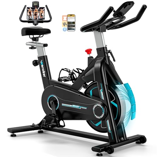 Wenoker Velo d&rsquo;appartement pour la Maison, Silencieux Vélo de Fitness d&rsquo;Intérieur avec Résistance Réglable, velo d appartement avec APP, Écran LCD, Siège Confortable, charge jusqu&rsquo;à 160 kg