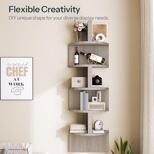 Image of HOOBRO Corner Shelf Wall-Mounted, Set of 2 Floating Corner Shelves for Wall, 5-Tier Corner Bookshelves for Living Room, Bedroom, Bathroom, Home Office, Greige BG26BJP201