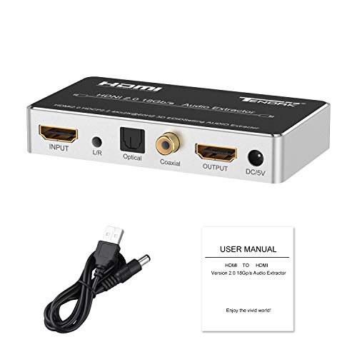 HDMI 2.0 Audio Extractor, HDMI Audio Splitter 4K HDMI to Optical Spdif Toslink Coaxial and 3.5mm Stereo Audio Converter Support 4K@60Hz HDCP 2.2 HDR 3D for Blu-ray DVD Player PS4 Xbox One