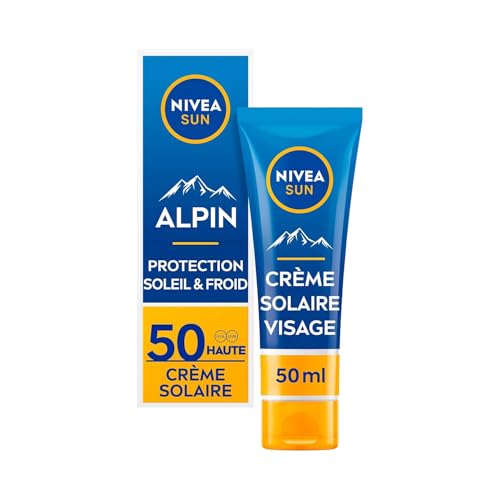 NIVEA SUN - Crème Solaire Alpin FPS 50 - Protection Soleil, Froid & Vent - Protection UVA/UVB - Hydrate & Apaise - Racine De Réglisse - Texture Fluide - Peaux Normales À Sèches - 50 ml