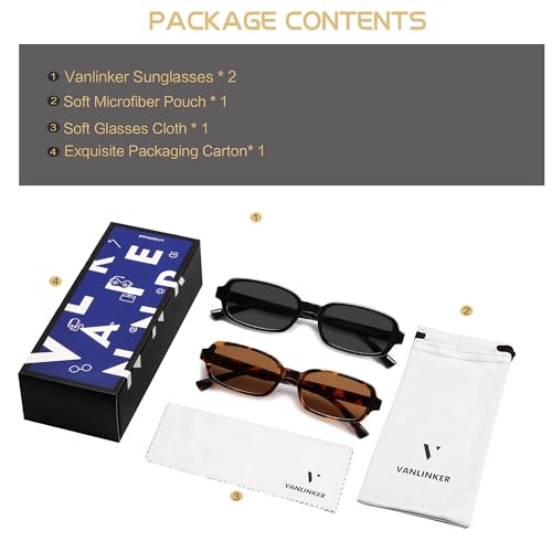 Image of VANLINKER Retro Rectangle Polarized Sunglasses for Women Men Small 90s Style Vintage Trendy Narrow Rectangular Frame VL9813
