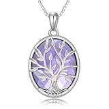 QKABTI Collar con colgante de amatista del árbol de la vida para mujer, plata de ley 925, amatista natural, joyería de árbol de la vida, joyería de cumpleaños, Navidad, plata de ley y amatista