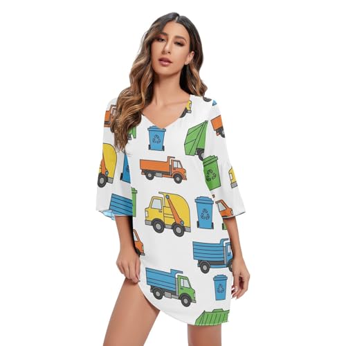 Robe de plage hawaïenne mousseline Colorful Trucks blanche tunique été femme