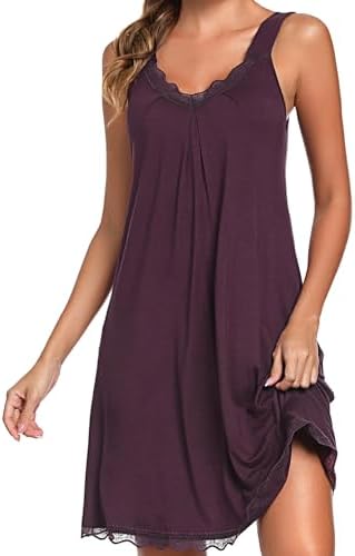 Uniexcosm Women's Nightdresses Sleeveless Nighties Cotton Lace Nightgown V Neck Sexy Negligee for Ladies Nightwear Loose