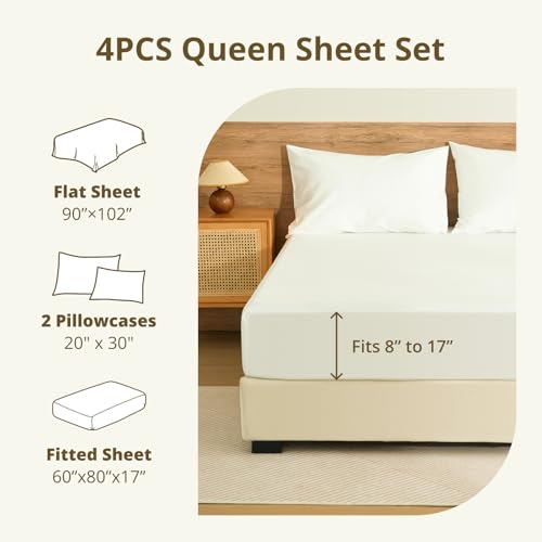 CieloCloud King Bed Sheet Set with Drawstring and 360° Elastic, 4PCS 100% Long-Staple Cotton King Size Sheets Set, Luxury Soft, No Slippage, Anti-Pilling, Deep Pocket Fits 8 to 14" Mattress - image 7