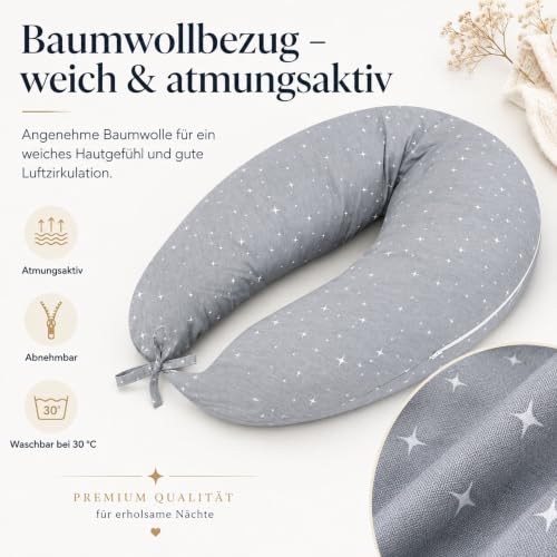 Totsy Baby Seitenschläferkissen 165 x 70 cm Komfortkissen Baumwolle - Schlafkissen mit Bezug...