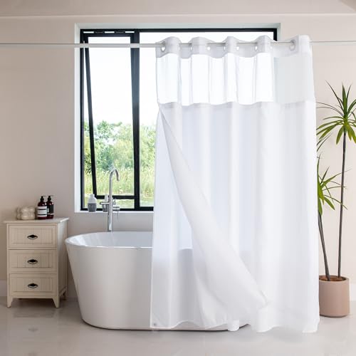 No Hook Shower Curtain with Snap in Liner. (White, 71" x74,) Poly...