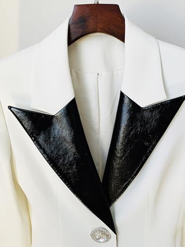 Women Leather Stitched Diamond Button Full Sleeve Ladies Blazer Contrast Party Coat Women Long Suit Jackets3