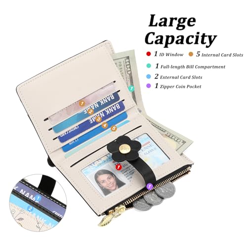 Image of GAEKEAO Small Wallets for Women RFID Blocking Bifold Floral Vegan Leather Wallet Card Holder with ID Window & Zipper Pocket