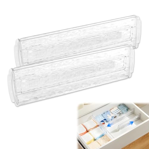 Separadores de Cajones, Organizador Cajones,2 Piezas Separador Cajones, Cajones Organizadores Plastico, Organizador Cocina, 30-51cm Ajustables Divisores, Utensilios de Cocina, AcríLico Transparente