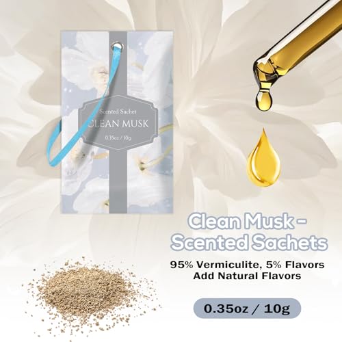Image of SCENTORINI Scented Sachets for Drawer and Closet, Pure Musk Scent 14 Pack | Long-Lasting Sachets Bags Gift Set, Wardrobe Freshener for Dresser, Closet, Clothes Storage, Suitcases, Gym Bag, Locker
