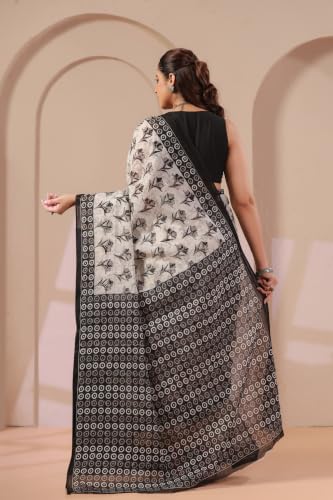 Image of TAMAIRA FASHION Mulmul Pure Cotton Saree For Woman Floral Batik Printed|Office Wear Daily Wear Sarees For Women Without Blouse Piece(Available in 18 Colours)