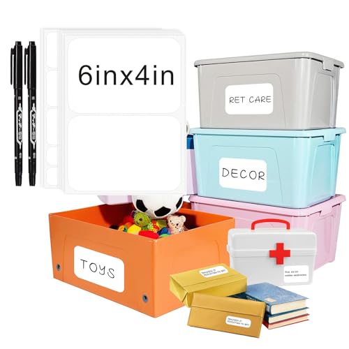 160 Pcs Storage Bin Labels with Marker, Removable No Residue Tear Resistant Matte White Blank Labels, Three Sizes for Home School Business Organization (3 Sizes)