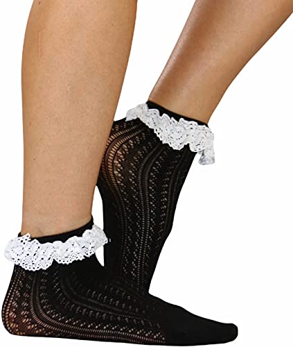 Image of ToBeInStyle Women's Indie Girl Ruffle Trim Heart Net Design Ankle High Fashion Socks