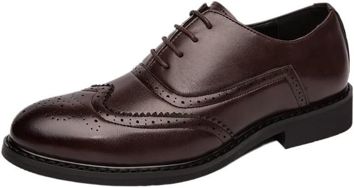 Wingtip Brogue Oxford Dress Shoes for Men Vegan Leather Fashion Lace Up Round Toe Wedding Anti-Slip Non Slip Rubber Sole Block Heel Shoe Working