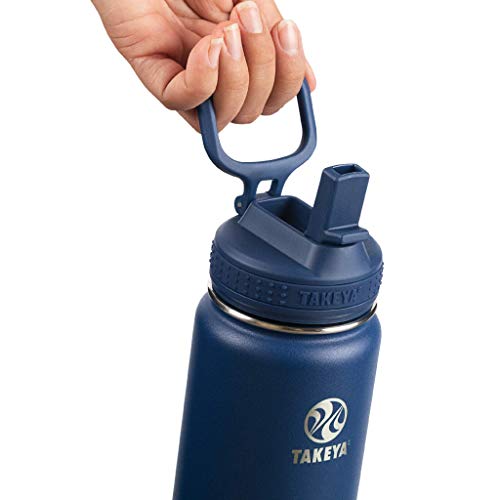 Image of Takeya 24 oz Actives Stainless Steel Water Bottle with Straw Lid - Leakproof, Double-Wall Insulated, Keeps Drinks Cold 24 hrs /Hot 12 hrs, BPA-Free, Powder-Coated, Gym & Travel, Midnight Blue