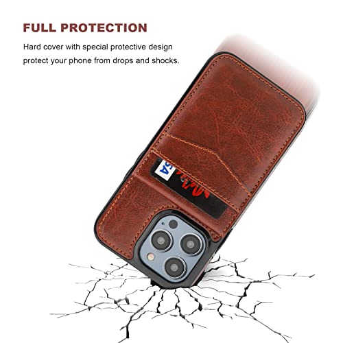 Image of KIHUWEY for iPhone 13 Pro Case Wallet Compatible with MagSafe Wireless Charging, Credit Card Holder, RFID Flip Leather Magnetic Clasp Kickstand Heavy Duty Protective Cover 6.1 Inch (Brown)