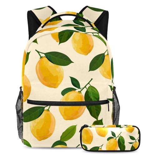 Sac à dos jaune citron fruit grand cartable scolaire pour voyage et collège