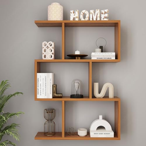 Image of homeeasy Wooden Wall Shelves - 4-Tier Floating Shelf | Stylish Storage for Living Room, Study, Office & Kitchen | Perfect for Home Decor & Book Display (WS4)(78x12.5x56)