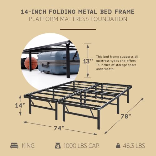 Image of Hercules Folding Metal Bed Frame, 14 Inch Platform Mattress Foundation, King