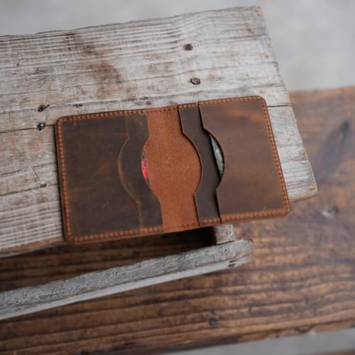 Image of JJNUSA Handmade Distressed Men's Minimalist Leather Wallet Card Holder Wallets for Gifts Brown Flower style2 (Brown2)