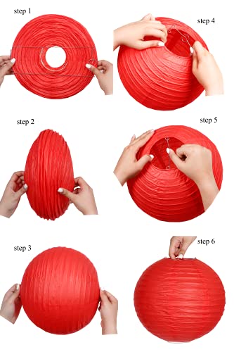 Image of Pack Of 3 Round Paper Lanterns Lamp Wedding Birthday Party Decoration (Red, 8 inch /20CM)