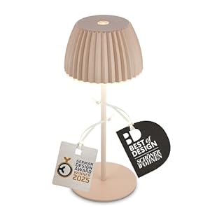 BRILONER - Riffle Mini LED Tischlampe kabellos IP44 mit Lichtkante, Touchdimmer, Akku tauschbar, Nachttischlampe, LED Lampe, Akku Lampe, German Design Award Winner 2025, 8,5 x 20 cm, Beige