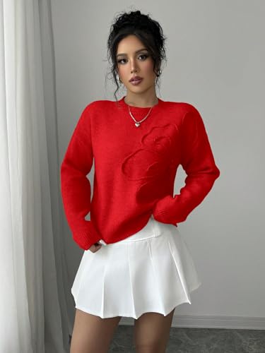 Image of Verdusa Women's Spring 3D Flower Appliques Crewneck Sweaters Long Sleeve Drop Shoulder Pullovers Knit Going Out Tops