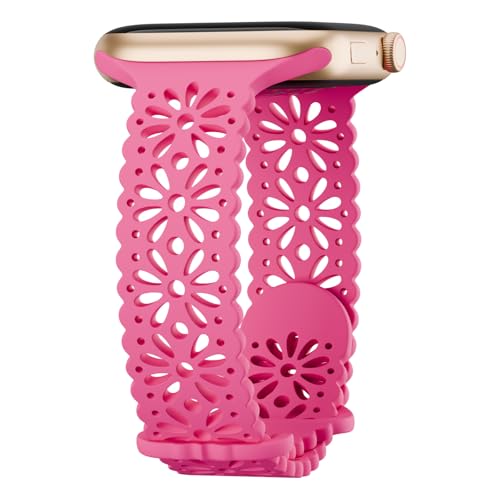 Image of Slim Lace Hollow-out Floral Silicone Bands Compatible with Apple Watch Band | Soft Thin Engraved Band Compatible with iWatch Band 38mm 40mm 41mm 42mm 44mm 45mm 46mm 49mm Series 11 10 9 8 7 SE 6 5 4 Ultra