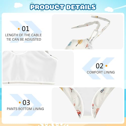 Cute Pattern Cars Road Girl Two Pieces Kids Bikini Set Scoop Neck Swimsuits Swimming Suits Adjustable Strap4