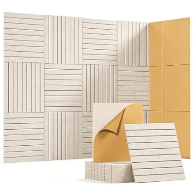 Waister 12 Pack Self-Adhesive Soundproof Wall Panels, 12×12×0.47 in High Density Acoustic Foam Panels, Peel and Stick Sound Absorbing Tiles for Studio Ceiling-Camel