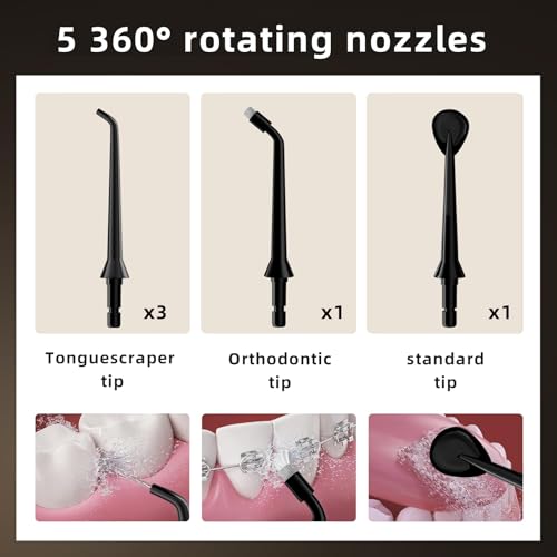 Water Flosser, 4 Modes, Portable 320ml Large Tank Water Flosser Oral Cleaner IPX7 Waterproof Cleaning Flosser for Home Travel 1 (Black) — view 4